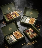 Boîte d'emballage alimentaire personnalisée avec insert amovible pour compartiments de dattes, baklava, chocolat, pâtisseries, noix, snacks, gâteaux, desserts