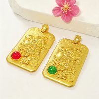 Breloque Pixiu rectangulaire en alliage de zinc plaqué or 18 carats, style chinois, incrustation en résine 3D en relief pour la fabrication de colliers faits à la main