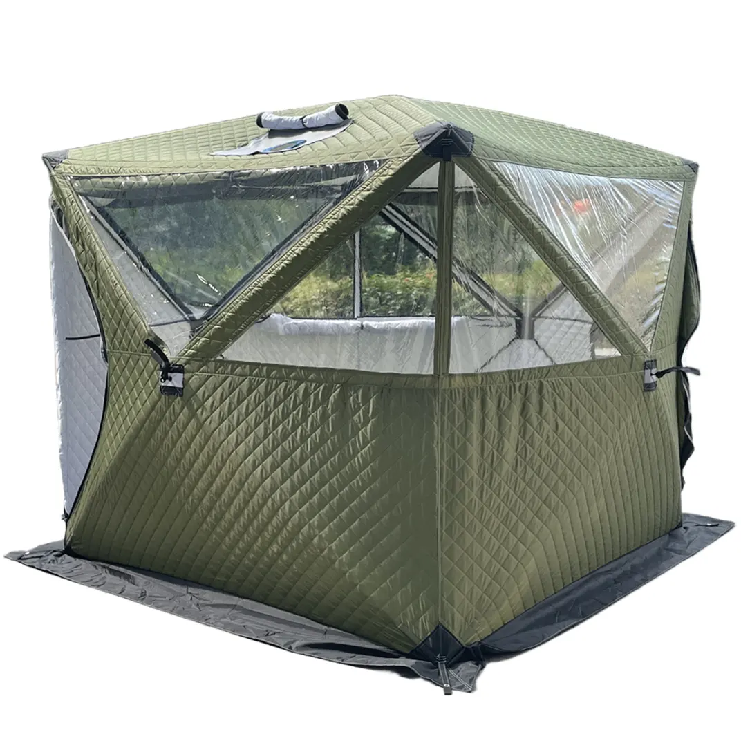 Большая трехслойная Водонепроницаемая изоляционная кубическая Выдвижная палатка с большим окошком, прозрачная воздушная сауна-палатка с дымовым отверстием
