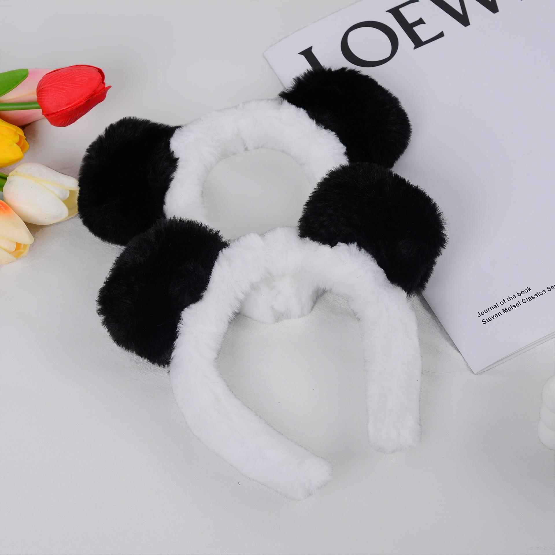 Factory Wholesale Classic Black & White Panda Design Hair Band Delicate Plush Headband Sweet Style Hair Decoration for Women
