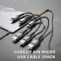 Kabel Micro USB Inti Aluminium 6 Inci 3 Buah 0.5FT Kabel Nilon Terjalin Pengisian Cepat Transfer Data untuk Power Bank Ponsel Android