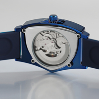 Montre Automatique Winner Brand Homme Triangle à Bracelet en Gel de Silice Bleu Squelette Mécanique