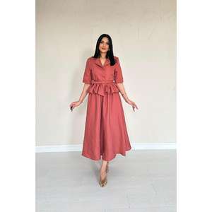 Vestido de fiesta Moccah con volantes, corte en A, cintura con cinturón, escote alto y tela transpirable - Product Image 5