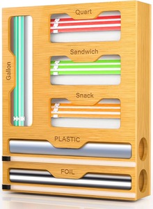 Bag Organizer Cutter Bamboo Bag Organizer and Plastic Wrap Dispenser with Storage for <b>Foil</b> Wax Paper Plastic Wrap - Product Image 5