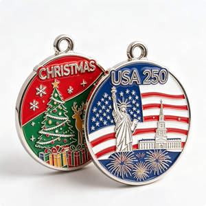 Medalla Esmaltada Circular Patriótica de Aleación de Zinc Plateada para Navidad, 250 Unidades, Estilo USA - Product Image 4
