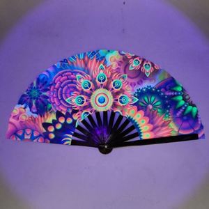 Éventail pliant holographique de 13 pouces, lumineux aux UV, pour femmes/hommes, idéal pour festivals, musique, soirées, Halloween - Product Image 1