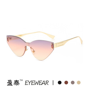 แว่นกันแดดทรงแคทอายไร้กรอบโลหะสีทอง UV400 แว่นกันแดดแฟชั่นสำหรับผู้หญิง - Product Image 2