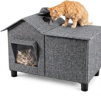 Nichoir Classique d'Extérieur pour Chat en Polyester, Élevé, Grand, Hiver, Résistant aux Intempéries, avec Porte Rabattable Étanche, Coussin Doux et Fenêtre Panoramique, Confortable