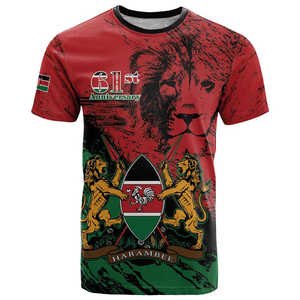 Joyeuse Fête <span class=keywords><strong>de</strong></span> Jamhuri Kenya – T-shirt Homme Slim à Manches Courtes Col Rond, Motif Lion Kenyan et Bouclier Maasai, en Tissu Polyester Respirant 3D - Product Image 5