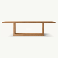 Table à manger artisanale nordique minimaliste en chêne massif, table rectangulaire de style Arhaus de luxe avec base sur socle pour projet de villa