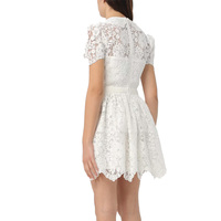 Printemps Été Cou Cravate Robes en dentelle florale Mini robe en dentelle ornée de blanc