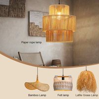 Lampe suspendue moderne en corde de papier et rotin, pour hôtel, intérieur, hauteur réglable, personnalisable, 2700K blanc chaud, douille E27 non incluse