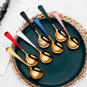 Heavy Duty Metal Soup <strong>Spoons</strong> 304 Stainless Steel <strong>Gold</strong> <strong>Serving</strong> <strong>Spoon</strong> Round Dessert Soup <strong>Spoon</strong> - Product Image 2