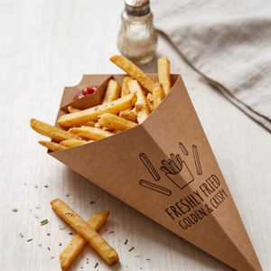 Caja para Papas Fritas en Forma de Cono con Compartimento para Salsa |   Vaso de Papel Kraft para Llevar, para Comida Rápida y Bocadillos - Product Image 4