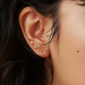 CANNER Juego de 4 Piezas de Aretes Pequeños de Plata de Ley 925 con Forma de Corazón, Lazo Simple, Flor Geométrica y Circonita para Mujeres y Niñas - Product Image 6