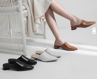 Sandales plates en cuir véritable de haute qualité pour femmes, style mules décontractées, printemps-été, couleur blanche
