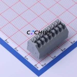 250-208 Spring Terminal Block Through hole Component (THT),P=3.5mm Connector 1x8P 3.5mm Gray 8P - Product Image 1