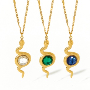 Joyería HipHop, Colgante de Serpiente con Circonita Verde, Chapado en Oro, Pulsera de Acero Inoxidable con Cristales, Regalo de Boda, para Fiestas - Product Image 1