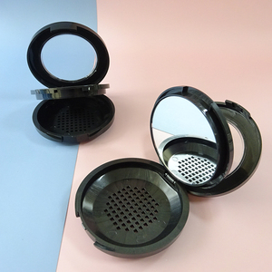 Estuche compacto redondo de doble capa vacío para polvos compactos con espejo, rejilla y almacenamiento para borlas, 59.2mm, de plástico negro para maquillaje de rubor - Product Image 3