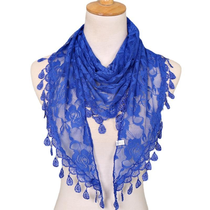 Scarf Blue Lace Shawl Blue Spanish Lace Scarf Women Lace Triangle
