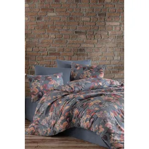 Parure de lit double en coton tissé uni Karden Flower Autumn sans drap, gris, 2 taies d'oreiller, pour hôtel, chambre à coucher - Product Image 1
