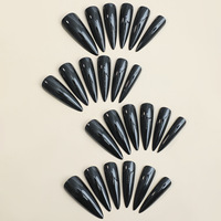 Faux ongles longs style stiletto européens et américains – Design sombre et audacieux pour filles chics – Capsules d'ongles amovibles couleur unie