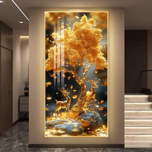 Modern Fortune <b>Tree</b> Entrance Decoration Painting LED High End Corridor Hanging Painting Golden <b>Crystal</b> Porcelain Painting - Product Image 5