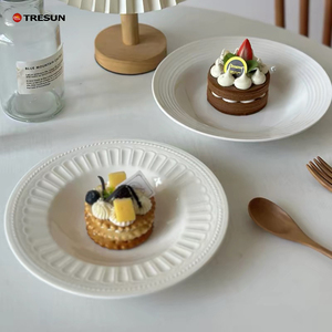 wholesale charger plate chinaware wedding <b>dinner</b> kitchen nordic western dishes bowls pure <b>white</b> embossed plates <b>set</b> dinnerware - Product Image 4