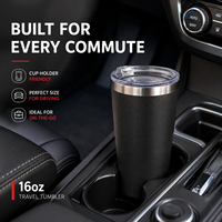 Gobelet isotherme en acier inoxydable avec revêtement en poudre personnalisé de 16 oz, à double paroi, isolé sous vide, avec couvercle, tasse à café, tasse à lait de voyage