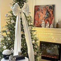Grand nœud en organza rose avec longues franges brillantes, nœud en tissu transparent pour décoration de mariage, de chaise, de canapé, de fête à domicile