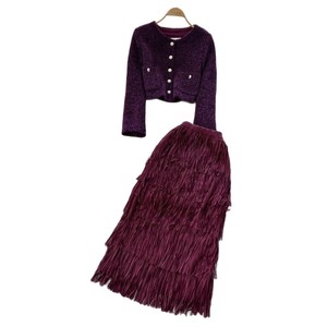 Traje de invierno que combina con todo para mujer, chaqueta de Tweed con patrón sólido informal, Chaqueta corta de manga larga, falda con borlas de cintura alta - Product Image 6