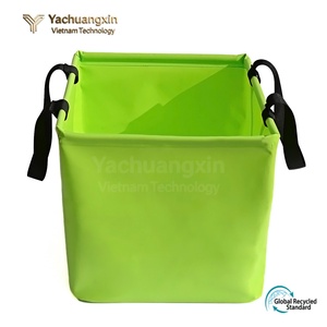 Bolsa de almacenamiento plegable cuadrada amarilla con asas negras, material no tejido para uso en campamentos al aire libre, para todas las estaciones - Product Image 3