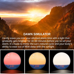 Sunrise Wake-up Light Alarm <b>Clock</b> <b>Led</b> Seven Color Round Bedside Night Light With Usb Power And Manual Control - Product Image 3