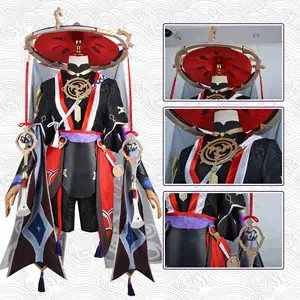 Wandcosplay Cosplay Anime Genshin darbe kostüm seti oyunu Genshin Scaramouch wandcosplay üniforma kıyafetler noel partisi peruk