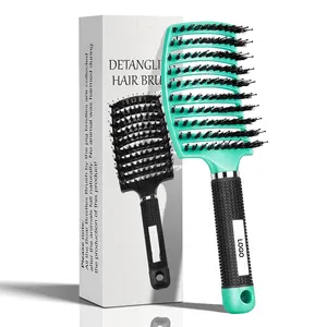 2024 Wholesale Colorful Customized Curved Vented Detangling Hairbrush Nylon Detangle Massage Wave Brush