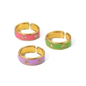 SC Trendy Casual Zirconia Diamond Rings Young Stainless Steel Rings Girly Colorful Enamel Ring for Women Girls