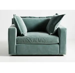 Fauteuil simple moderne en velours matelassé, fauteuil de luxe, large, vert, 1 pièce