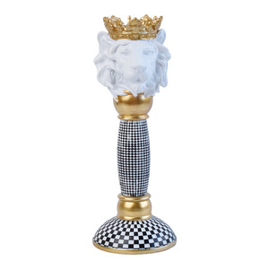 Candelabro de resina con patrón de tablero de ajedrez transfronterizo, con relieve de cabeza de animal, artesanía en cobre a cuadros <span class=keywords><strong>blanco</strong></span> y negro para el hogar - Product Image 2