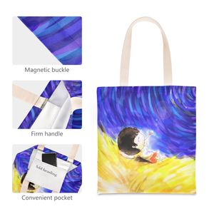 Custom Artistic Starry Boy Print <b>Canvas</b> <b>Shopper</b> Bag Durable Tote with Inner Pocket for Travel, Wholesale Bulk - Product Image 4