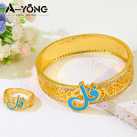Parures de bijoux en émail bleu fin de style moyen-oriental, élégantes, style islamique, ensembles de bracelets en or 21 carats avec zircon pour femmes