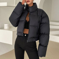 Hiver Automne Nouvelle Mode Blank Noir Casual Matelassé Down Coat Femmes Logo Personnalisé Imprimé Coton Nylon Zip up Puffer Jacket