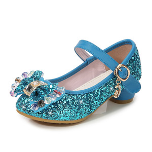Nouvelles Chaussures de Fête pour Filles <span class=keywords><strong>à</strong></span> Talons Bas Dorés Scintillants avec Nœud et Breloque en Cristal, Dessus en PU, <span class=keywords><strong>à</strong></span> Enfiler, Antidérapantes, pour Spectacles, Vente en Gros - Product Image 6