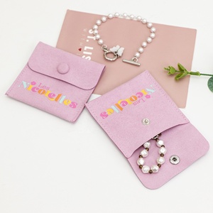 Pochette à bijoux en microfibre rose personnalisée, recyclable et élégante, sac de rangement avec logo pour pendentif, collier, conteneur à bijoux - Product Image 2