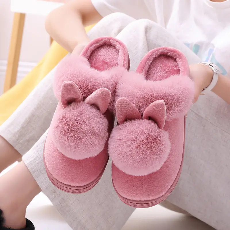 Lovely Rabbit Ears Soft Home Slippers Cotton Warm Shoes