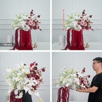 Arrangement floral artificiel pour table de mariage, boule de fleurs de lys blancs et bordeaux, centre de table pour décoration de banquet et cérémonie
