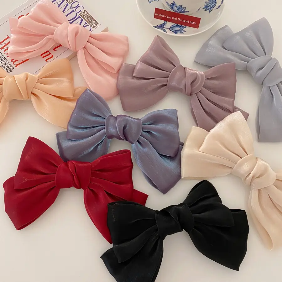 Women Solid Mermaid Purple Chiffon Knotbow Hair Clips For Girls Barrettes Big Bow Hairpins Ponytail Hair Accessories
