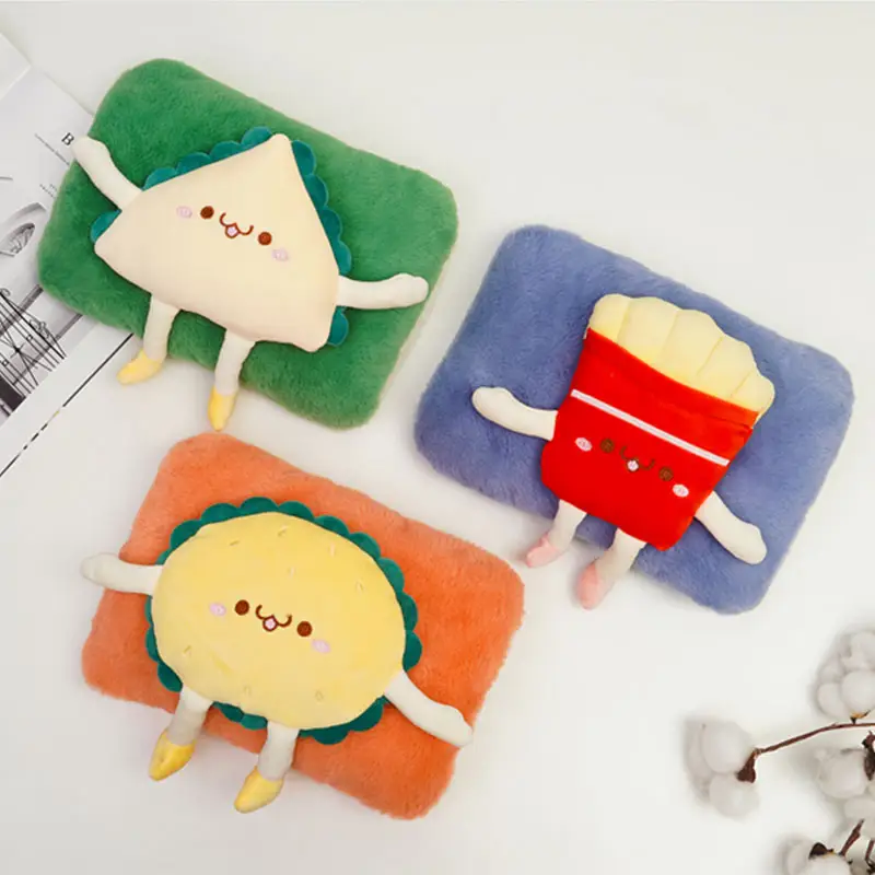 Lesheros 1350ml Cute Cartoon Sandwich Hamburger Chips Electric Hot Water Bag With Cover For Hand Warmer