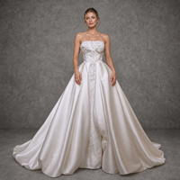 Robe de mariée sans bretelles en dentelle perlée et froncée, grande taille, sur mesure, vente en gros