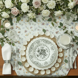 Service de table vintage noir à motifs floraux en céramique, vaisselle de luxe en porcelaine fine pour mariage et réceptions, assiettes, bol à soupe, tasse à thé et soucoupe - Product Image 1