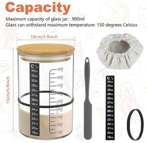 Pot en verre écologique et durable de 24 oz pour levain avec couvercle en bambou, kit d'accessoires de cuisson à large ouverture - Product Image 2